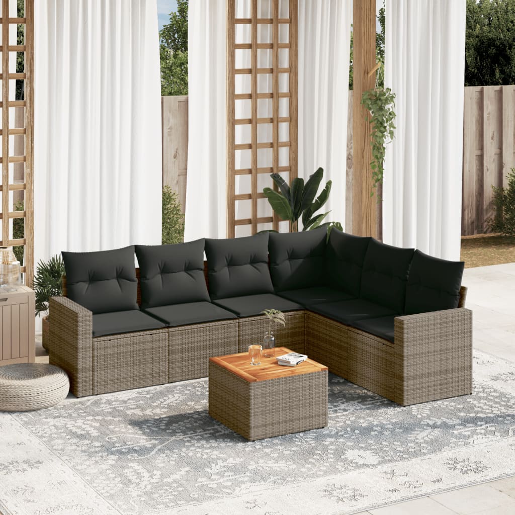 vidaXL 7-tlg. Garten-Sofagarnitur mit Kissen Grau Poly Rattan