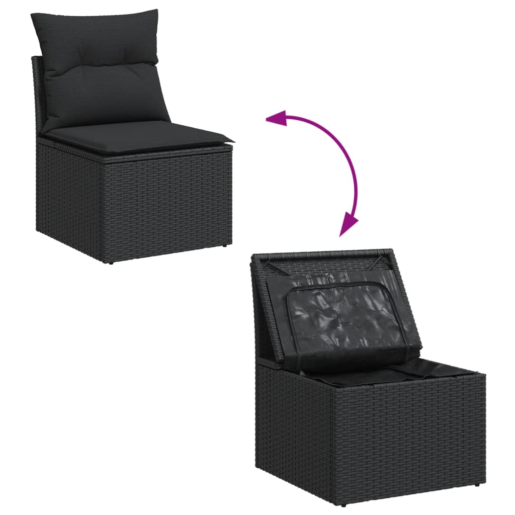 vidaXL 7-delige Loungeset met kussens poly rattan zwart afbeelding