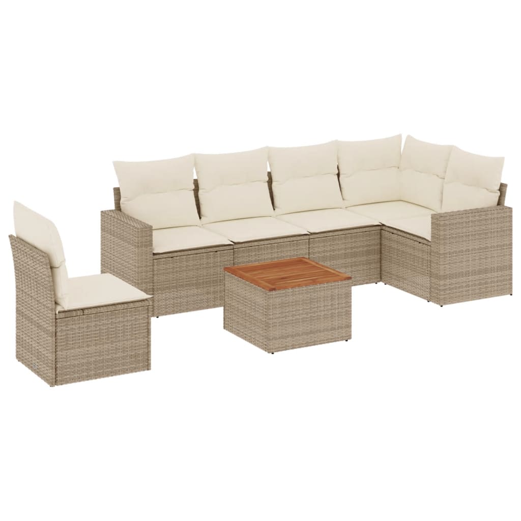 Thumbnail - vidaXL 7-tlg. Garten-Sofagarnitur mit Kissen Beige Poly Rattan