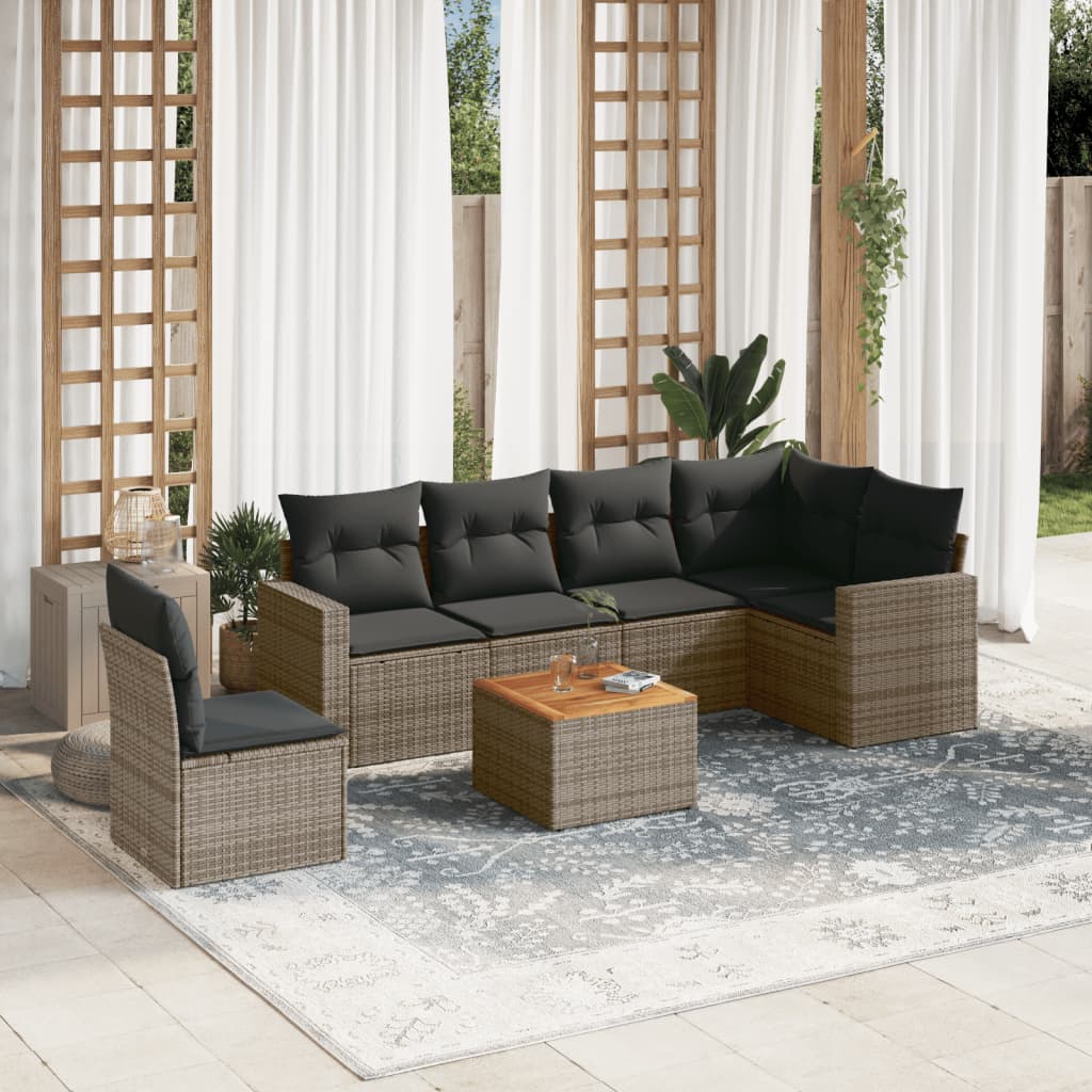 vidaXL 7-tlg. Garten-Sofagarnitur mit Kissen Grau Poly Rattan