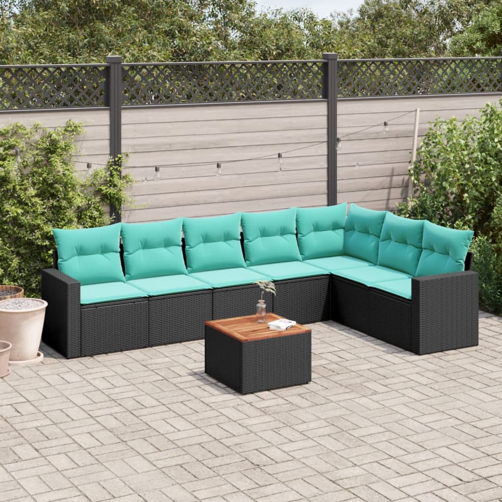 vidaXL 8-tlg. Garten-Sofagarnitur mit Kissen Schwarz Poly Rattan