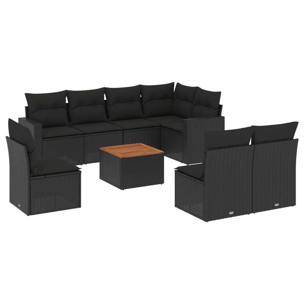 Thumbnail - vidaXL 9-tlg. Garten-Sofagarnitur mit Kissen Schwarz Poly Rattan