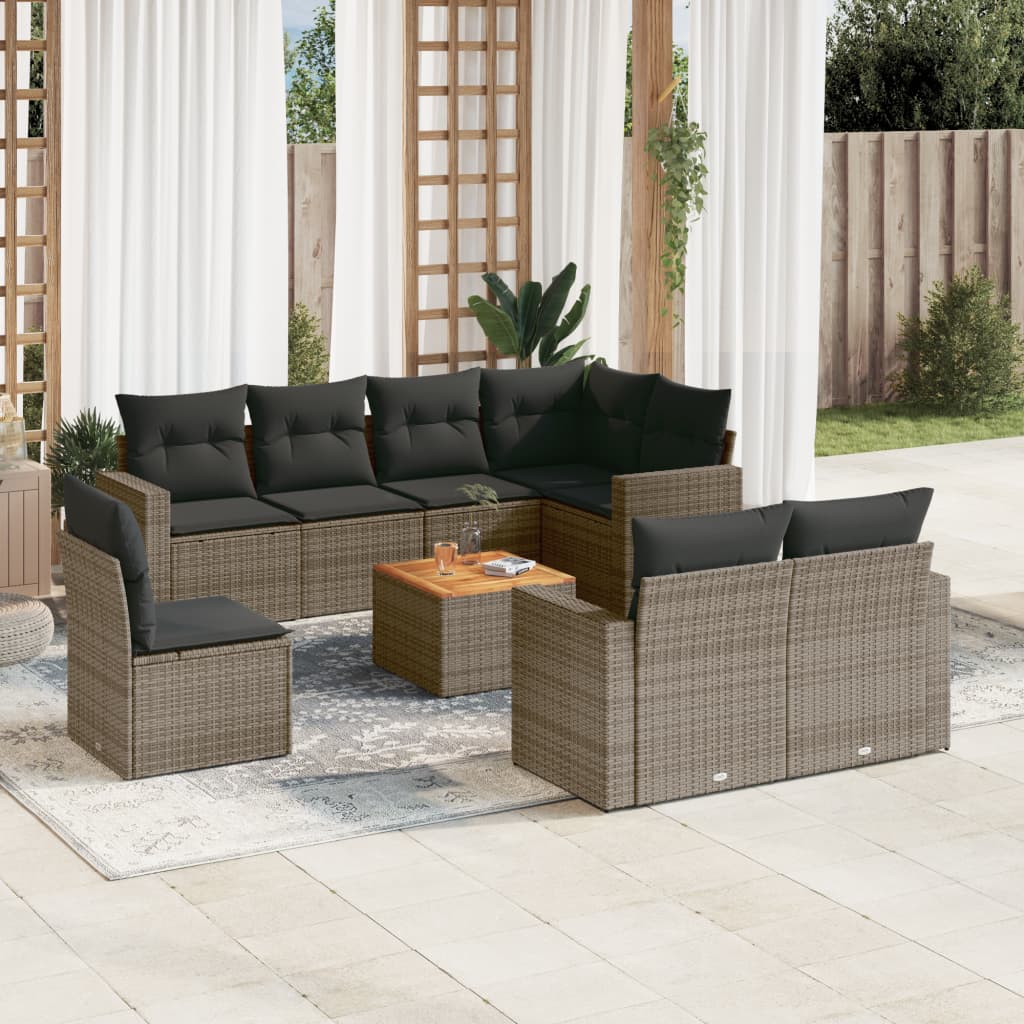 vidaXL 9-tlg. Garten-Sofagarnitur mit Kissen Grau Poly Rattan