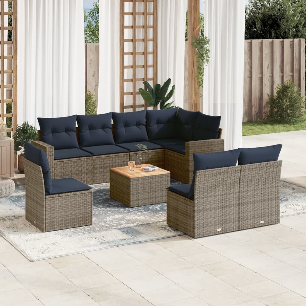 vidaXL Set canapele de grădină, 9 piese, cu perne, gri, poliratan