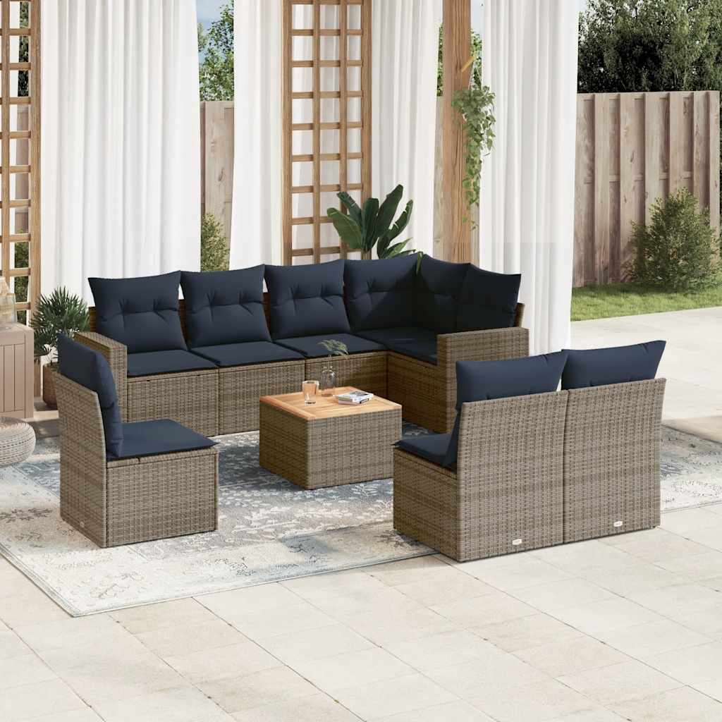 vidaXL Set canapele de grădină, 9 piese, cu perne, gri, poliratan