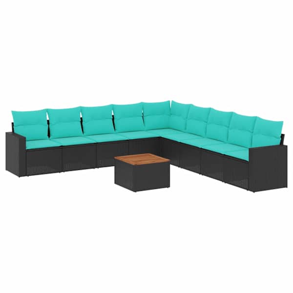vidaXL 10-osaline aiadiivani komplekt patjadega, must, pol&uuml;rotang