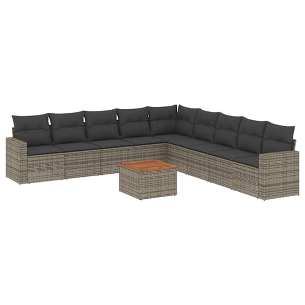 vidaXL 10-osaline aiadiivani komplekt patjadega, hall, pol&uuml;rotang