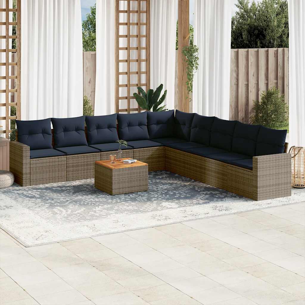 vidaXL Set canapele de grădină cu perne, 10 piese, gri, poliratan
