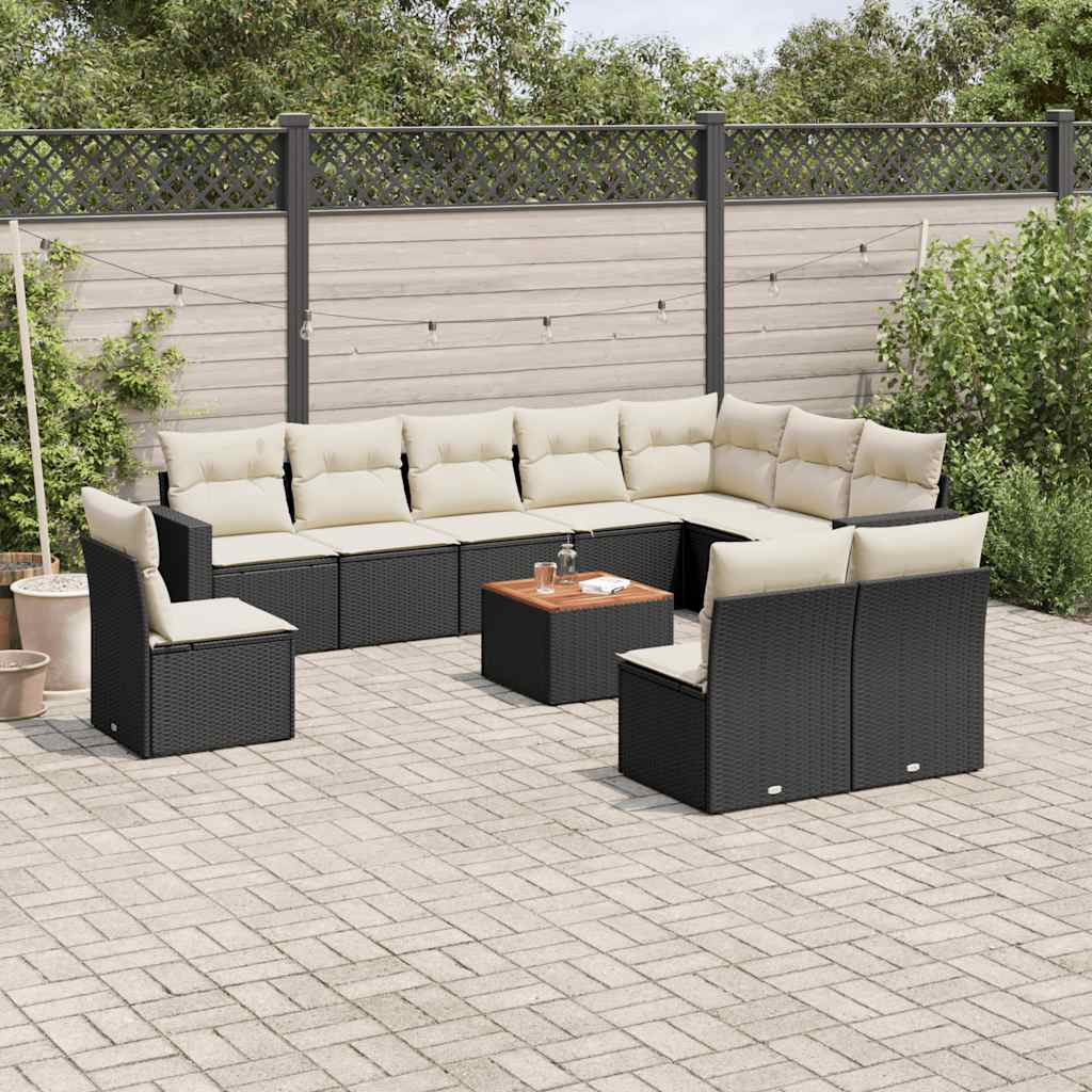 vidaXL Set canapele de grădină cu perne, 11 piese, negru, poliratan