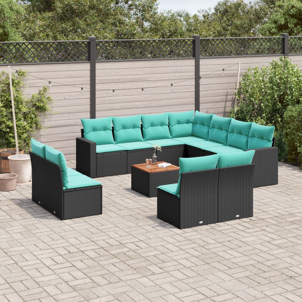 vidaXL Set mobilier de grădină cu perne, 12 piese, negru, poliratan