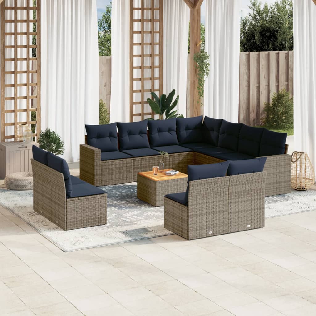 vidaXL Set mobilier de grădină cu perne, 12 piese, gri, poliratan