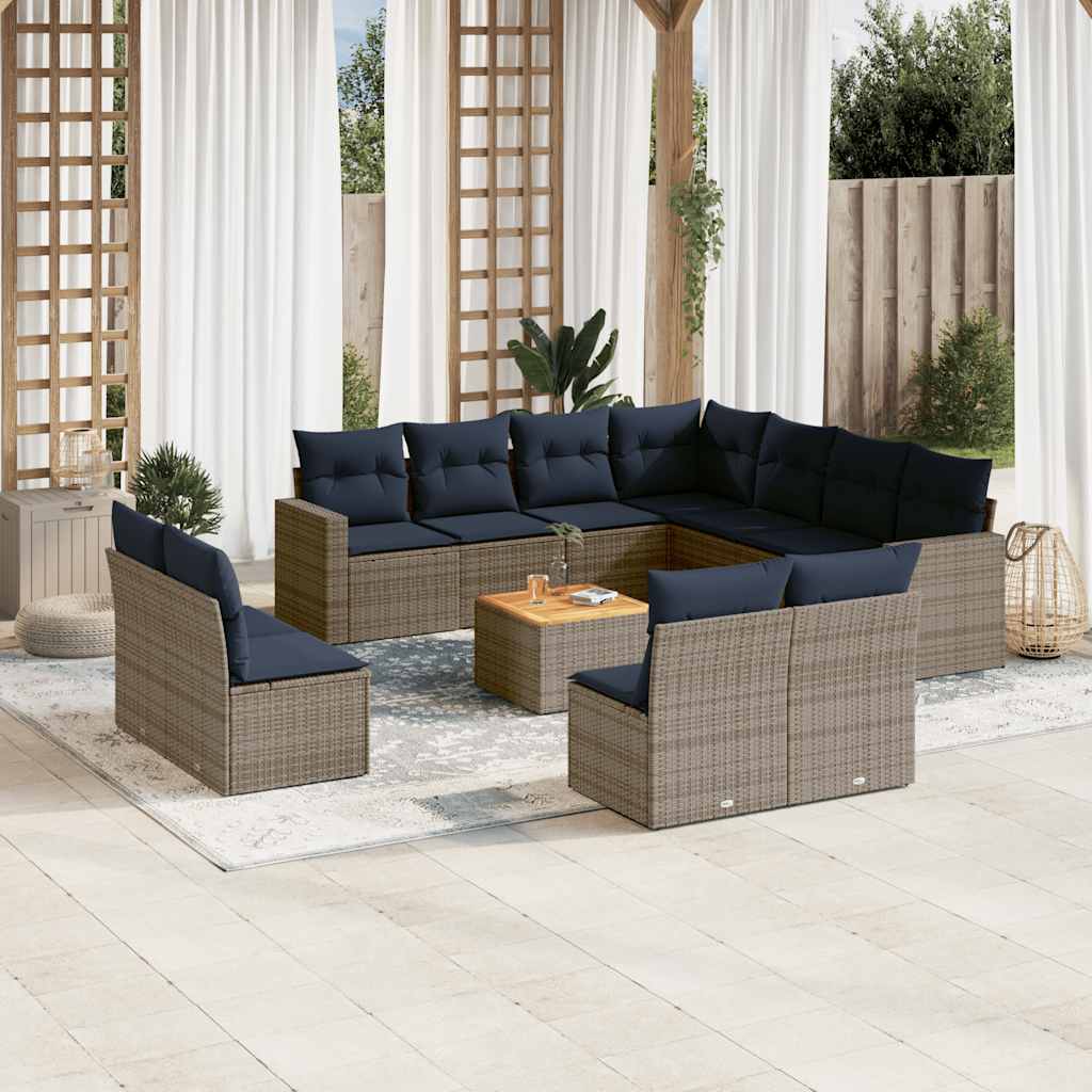 vidaXL Set mobilier de grădină cu perne, 12 piese, gri, poliratan