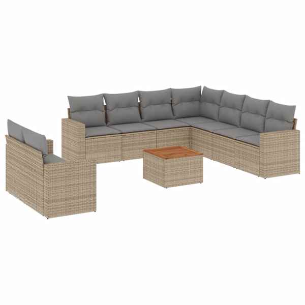 vidaXL 10-osaline aiadiivani komplekt patjadega, beež, pol&uuml;rotang