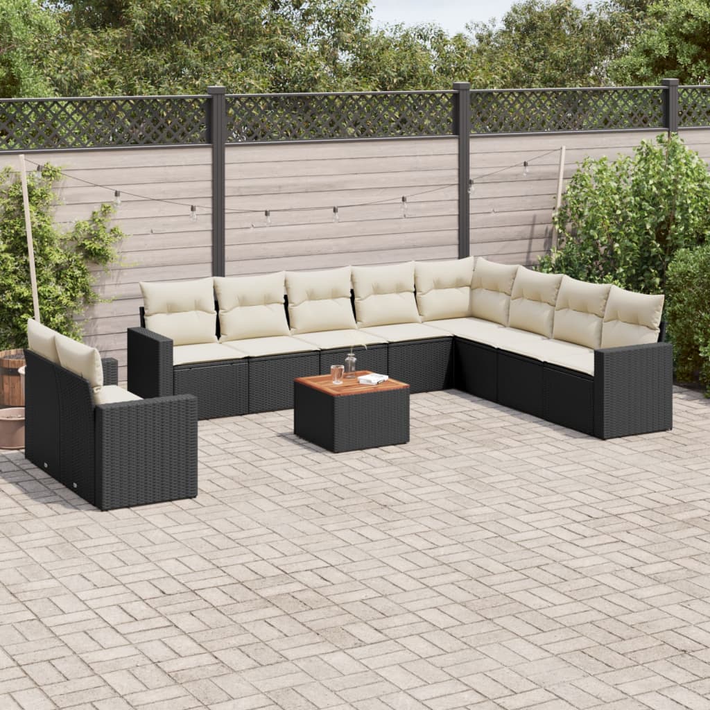 vidaXL Salon de jardin 11 pcs avec coussins noir résine tressée