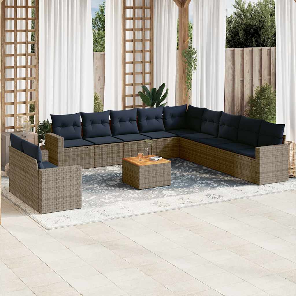vidaXL Set mobilier de grădină cu perne, 12 piese, gri, poliratan