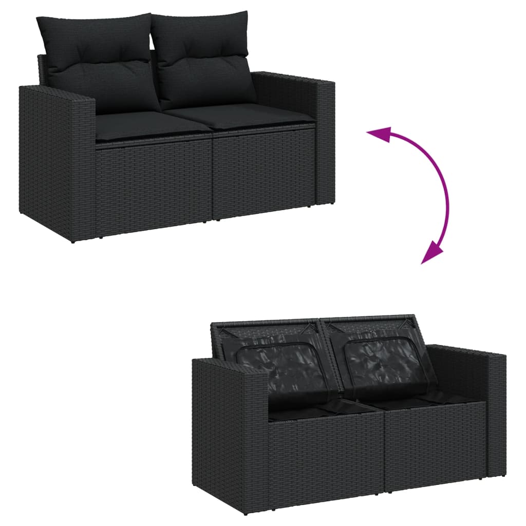 vidaXL 9-delige Loungeset met kussens poly rattan zwart afbeelding