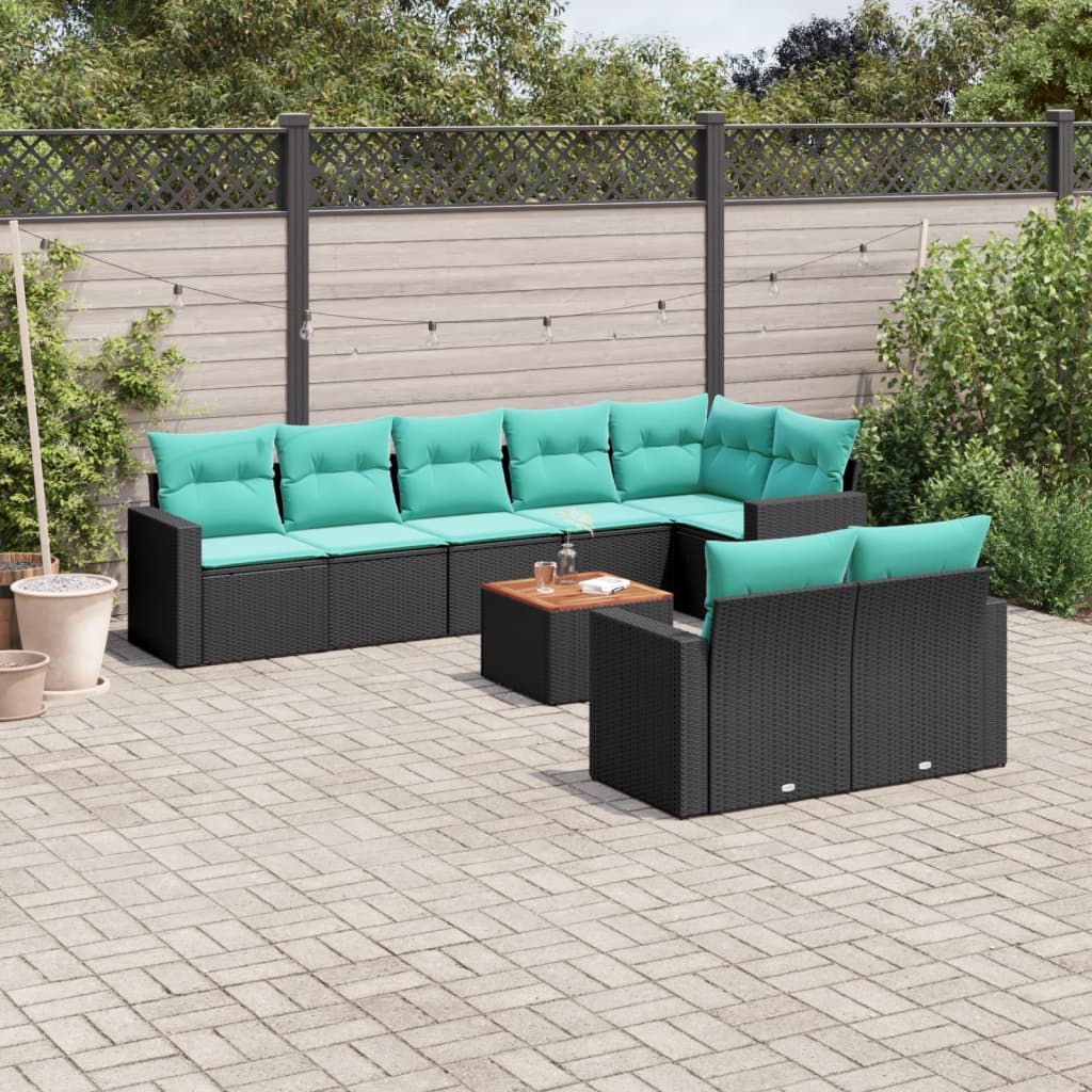 vidaXL Set mobilier de grădină cu perne, 9 piese, negru, poliratan