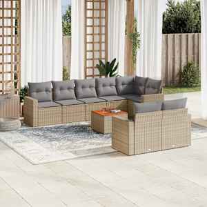 Vrtna sedežna garnitura 9-delna z blazinami bež poli ratan