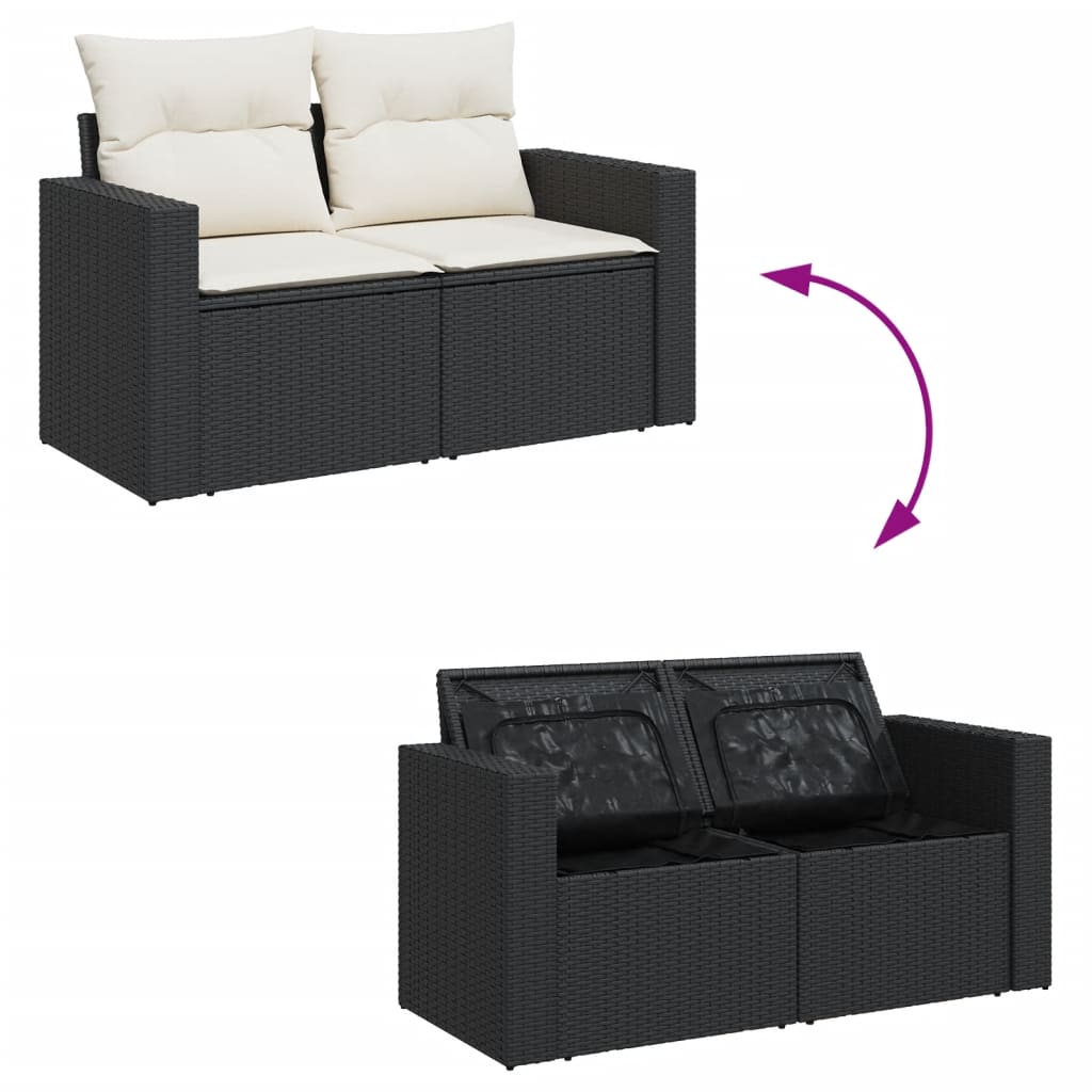 vidaXL 7-delige Loungeset met kussens poly rattan zwart afbeelding