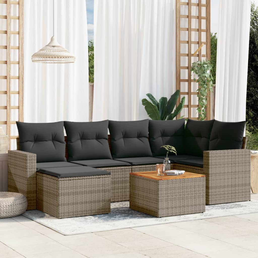 vidaXL 7-tlg. Garten-Sofagarnitur mit Kissen Grau Poly Rattan