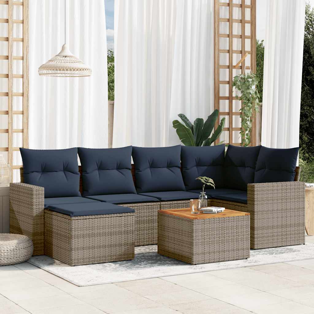 vidaXL 7-teiliges Gartensofa-Set mit Kissen, grau, Polyrattan