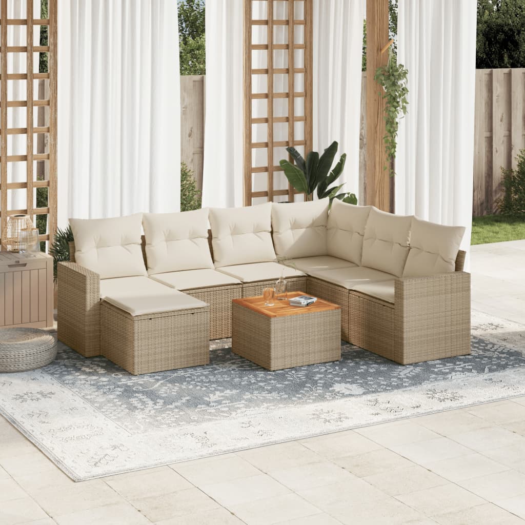 vidaXL 8-tlg. Garten-Sofagarnitur mit Kissen Beige Poly Rattan