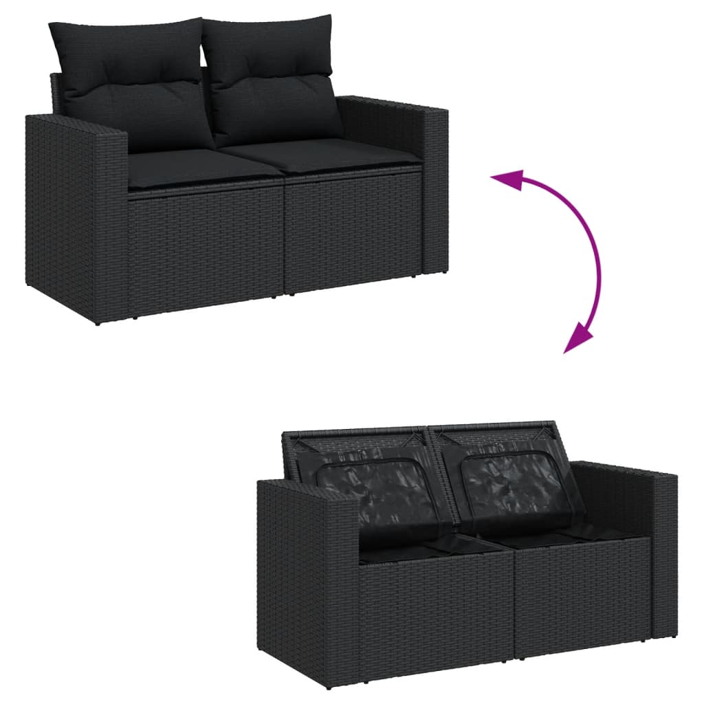 vidaXL 7-delige Loungeset met kussens poly rattan zwart afbeelding