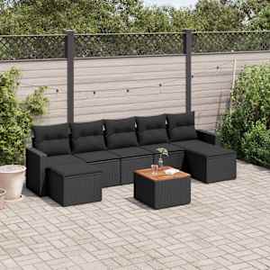 Vrtna sedežna garnitura 8-delna z blazinami črn poli ratan