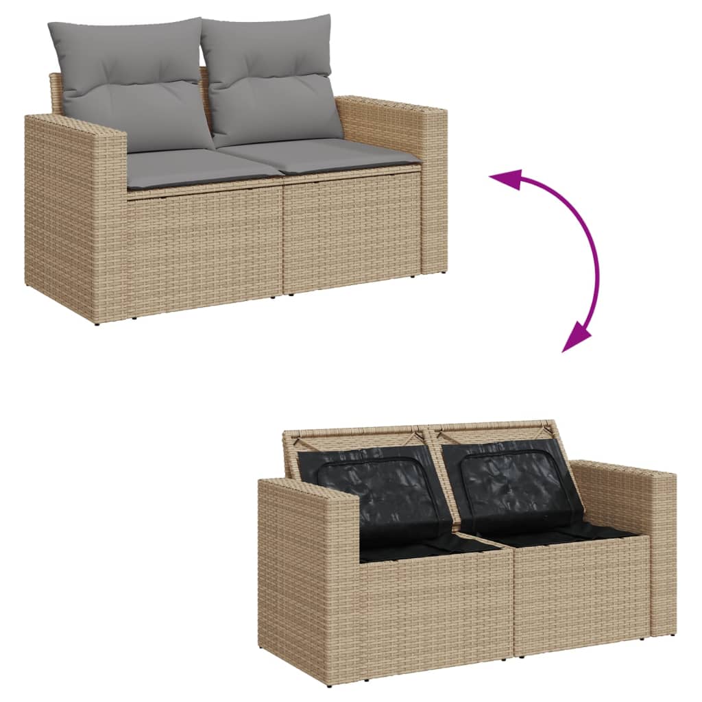 vidaXL 9-delige Loungeset met kussens poly rattan gemengd beige afbeelding