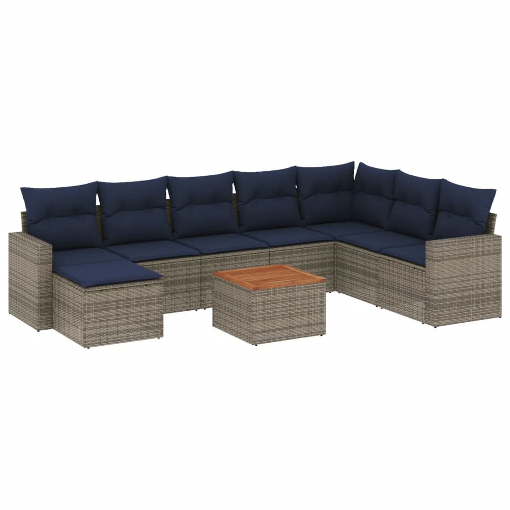 vidaXL 9-delige tuinbankset met kussens, grijs polyrotan, foto 3