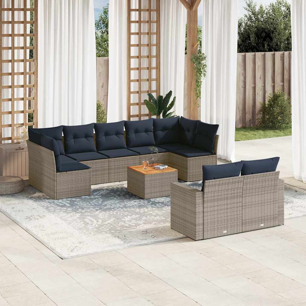 vidaXL Set canapele de grădină cu perne, 10 piese, gri, poliratan