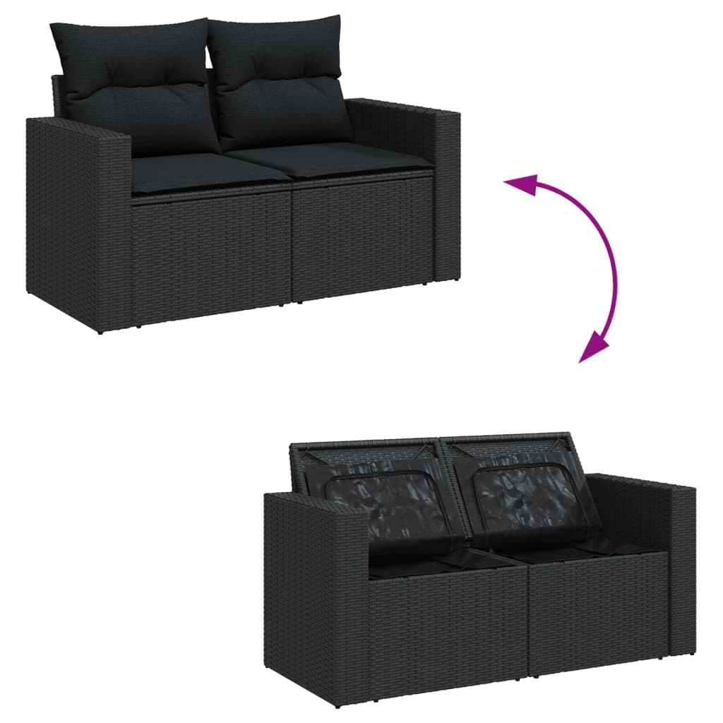 vidaXL 10-delige Loungeset met kussens poly rattan zwart afbeelding