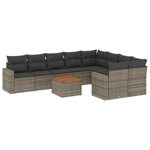 vidaXL 10-osaline aiadiivani komplekt patjadega, hall, pol&uuml;rotang