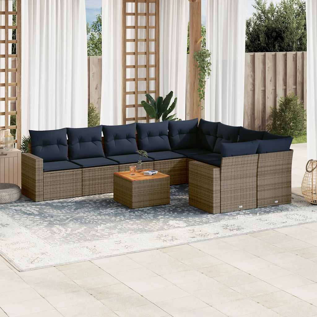 vidaXL Set canapele de grădină cu perne, 10 piese, gri, poliratan