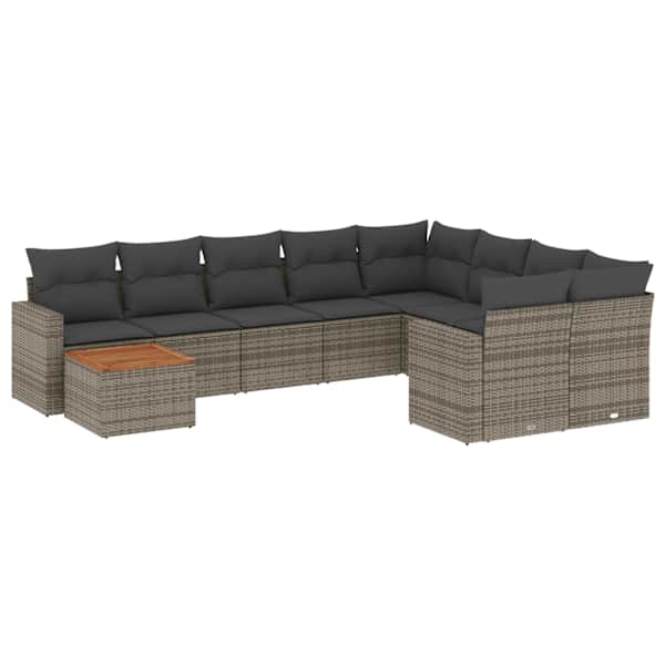 vidaXL 10-osaline aiadiivani komplekt patjadega, hall, pol&uuml;rotang