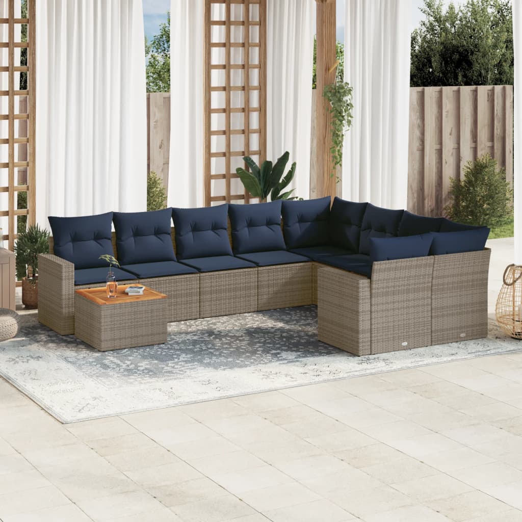 vidaXL Set canapele de grădină cu perne, 10 piese, gri, poliratan