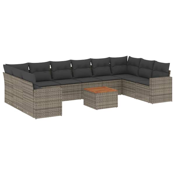 vidaXL 11-osaline aiadiivani komplekt patjadega, hall, pol&uuml;rotang