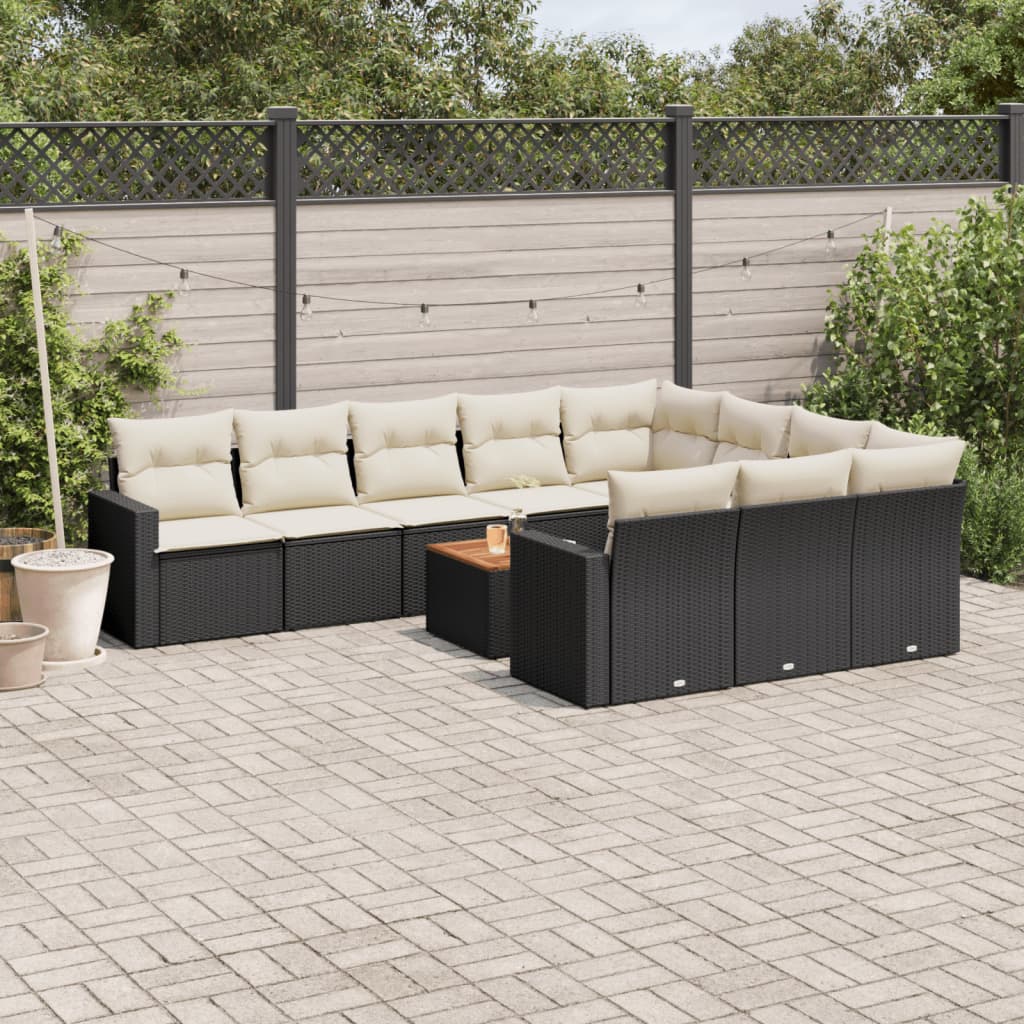 vidaXL 11-tlg. Garten-Sofagarnitur mit Kissen Schwarz Poly Rattan