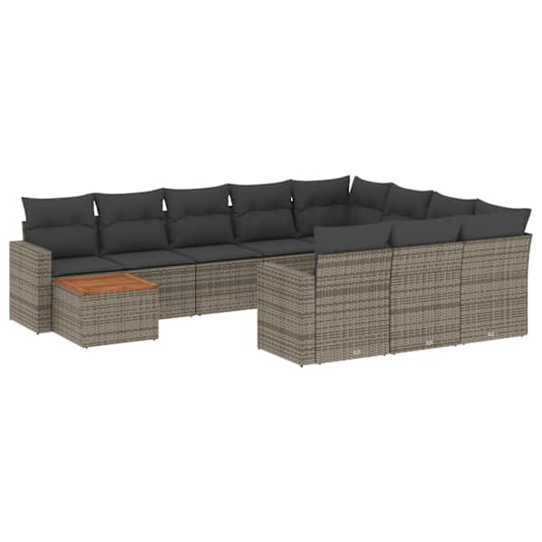 vidaXL 11-osaline aiadiivani komplekt patjadega, hall, pol&uuml;rotang