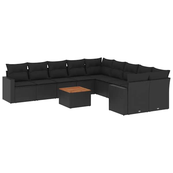 vidaXL 11-osaline aiadiivani komplekt patjadega, must, pol&uuml;rotang
