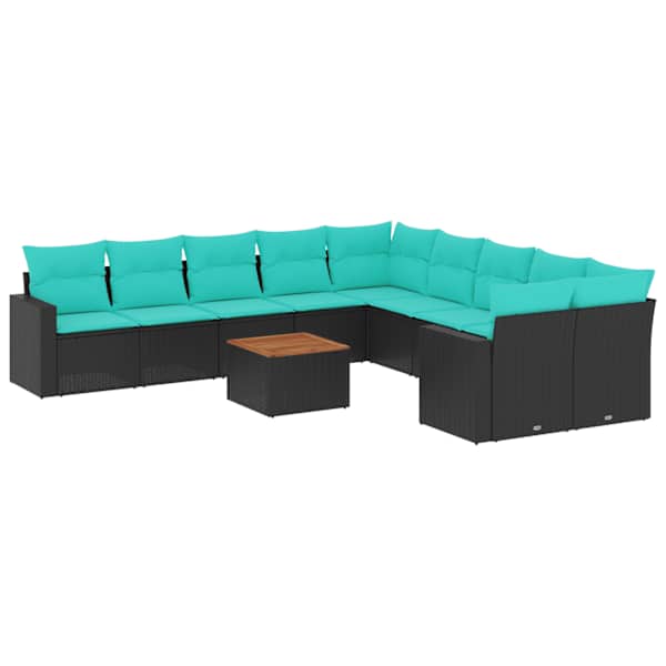 vidaXL 11-osaline aiadiivani komplekt patjadega, must, pol&uuml;rotang