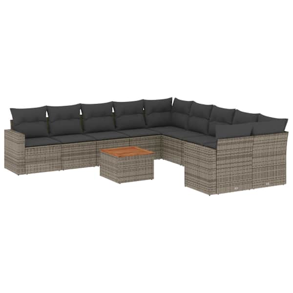 vidaXL 11-osaline aiadiivani komplekt patjadega, hall, pol&uuml;rotang