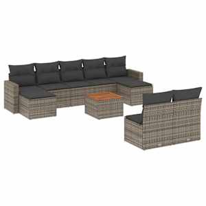 vidaXL 10-osaline aiadiivani komplekt patjadega, hall, pol&uuml;rotang