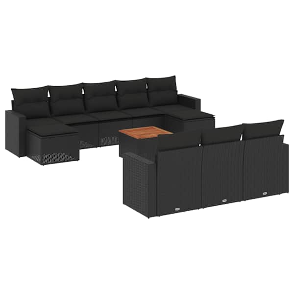 vidaXL 11-osaline aiadiivani komplekt patjadega, must, pol&uuml;rotang
