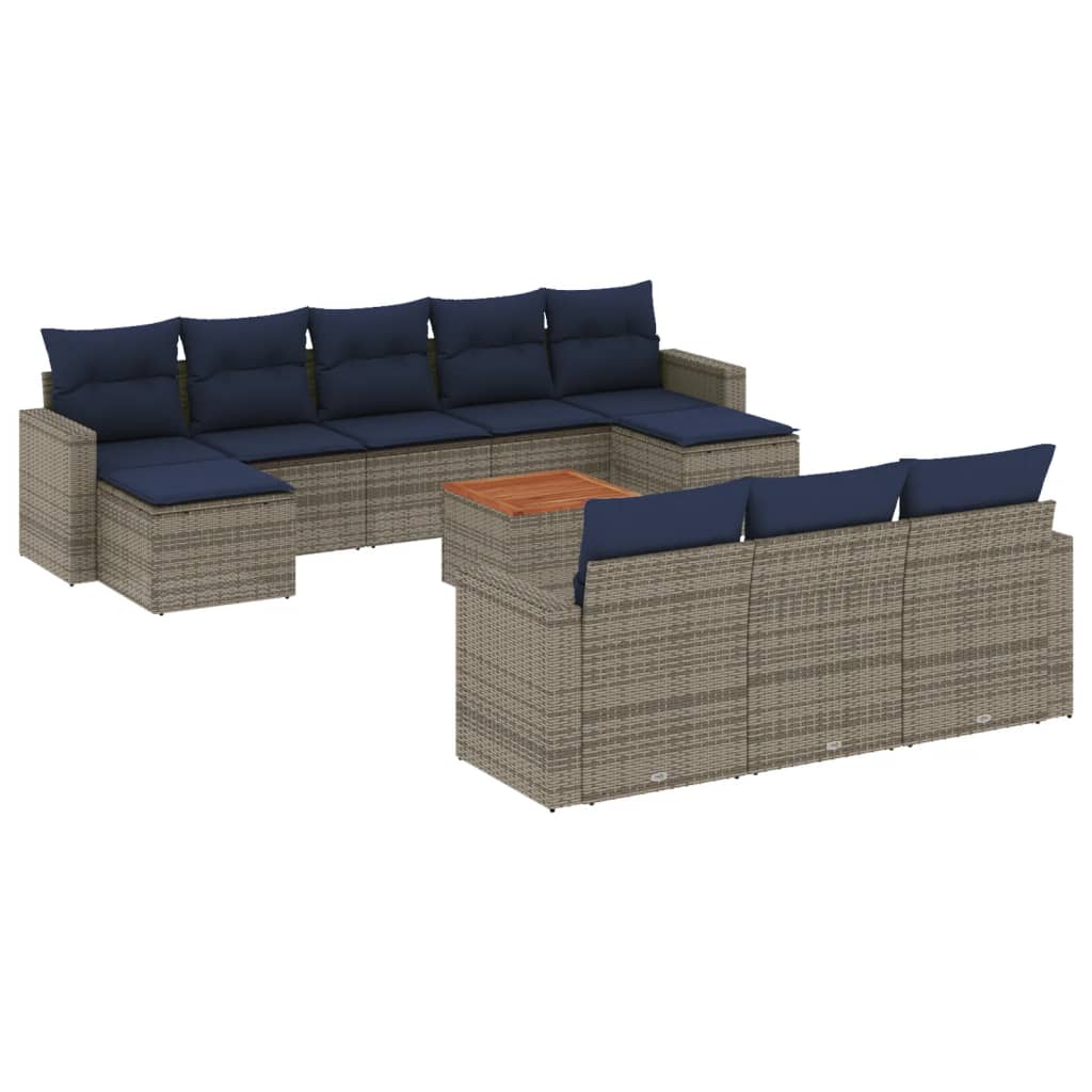 Thumbnail - vidaXL 11-teiliges Gartensofa-Set mit Kissen, grau, Polyrattan
