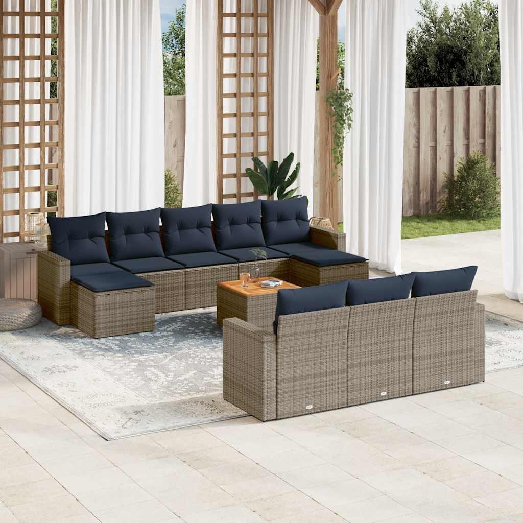 vidaXL 11-teiliges Gartensofa-Set mit Kissen, grau, Polyrattan