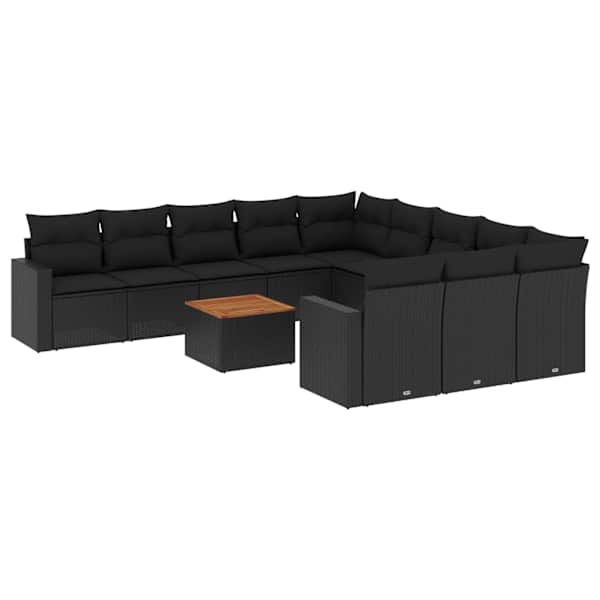 vidaXL 12-osaline aiadiivani komplekt patjadega, must, pol&uuml;rotang