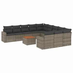 vidaXL 12-osaline aiadiivani komplekt patjadega, hall, pol&uuml;rotang