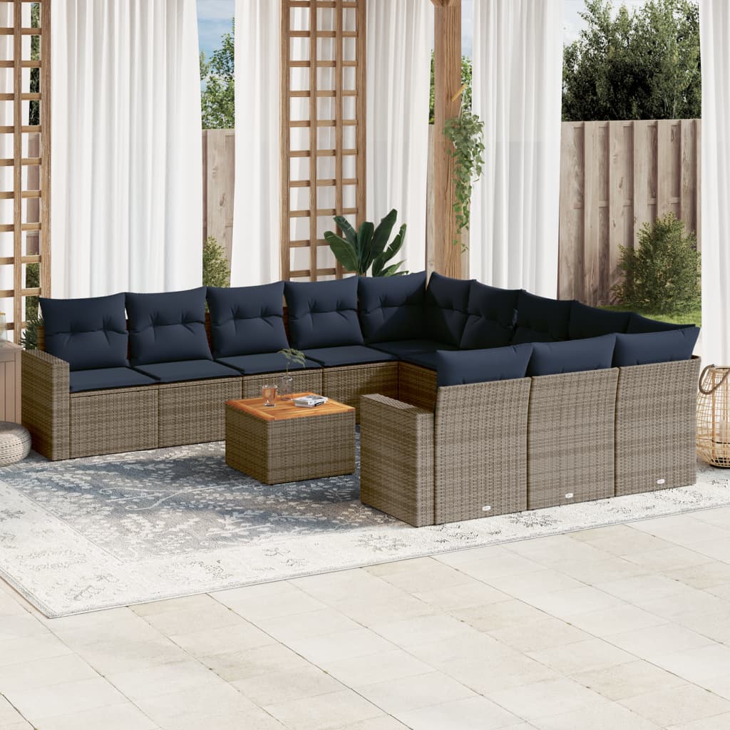 vidaXL Set mobilier de grădină cu perne, 12 piese, gri, poliratan