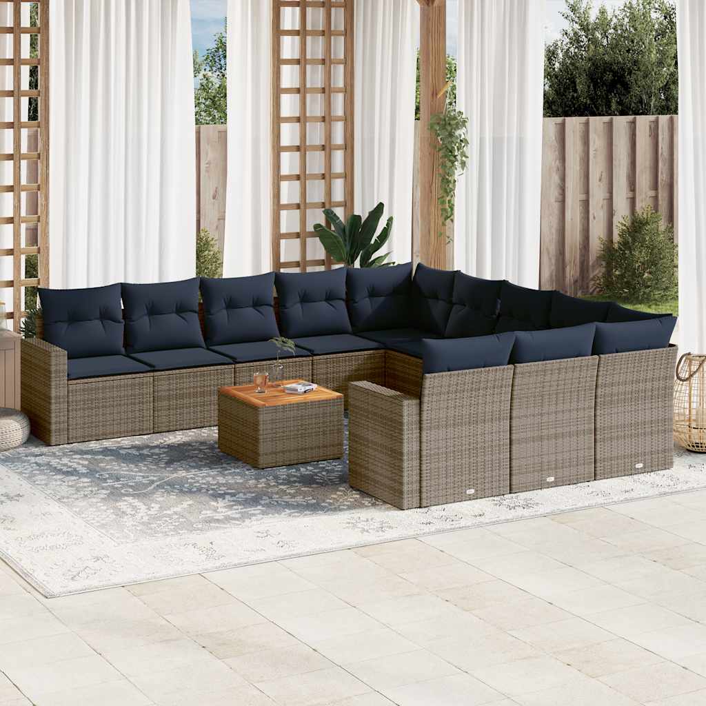 vidaXL Set mobilier de grădină cu perne, 12 piese, gri, poliratan